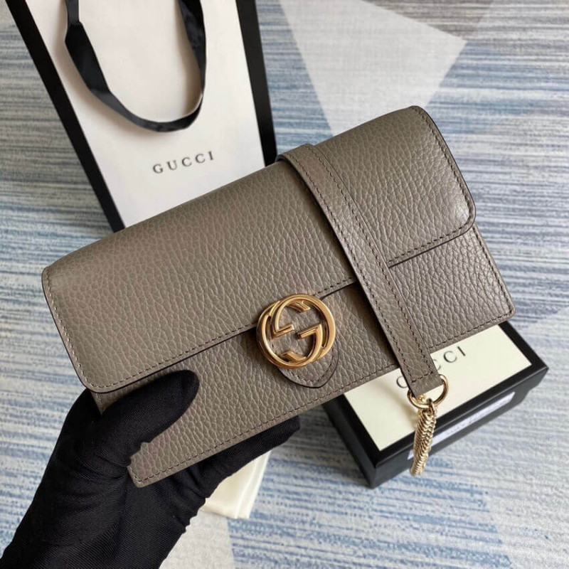 Gucci Interlocking Wallet on Chain Leather Gray 2215861
