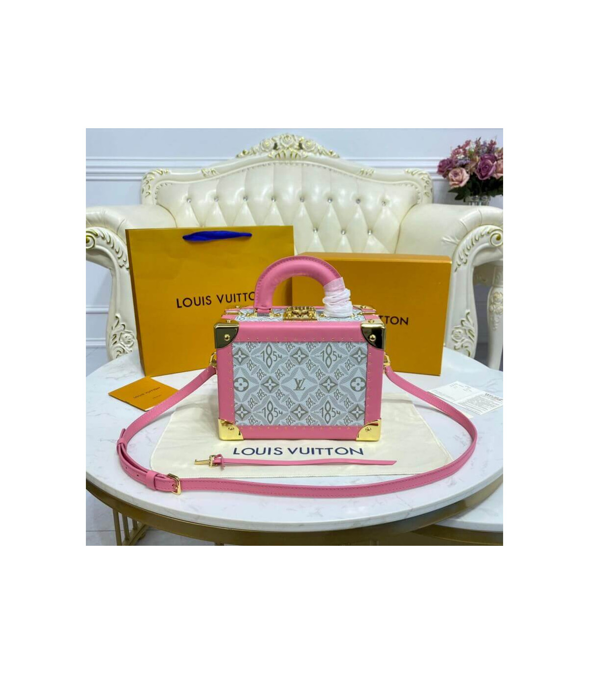 M45673 Louis Vuitton Monogram Coated Coffret Trésor 20 Valisette Trésor-Pink