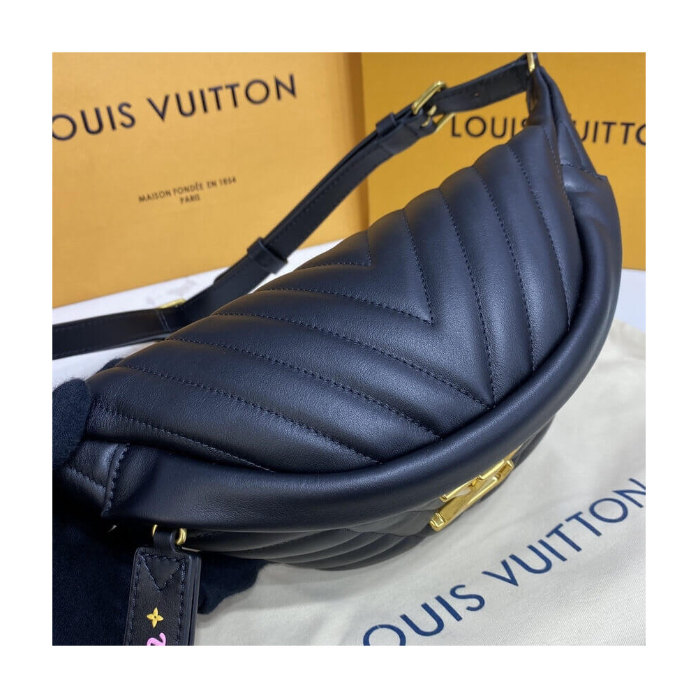 Louis Vuitton Black Leather Quilted LV Logo New Wave Bum Bag – I