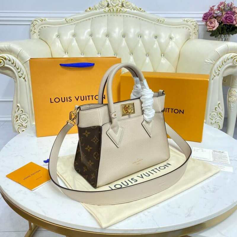 Louis Vuitton Greige Leather Monogram Canvas On My Side PM, myGemma, JP