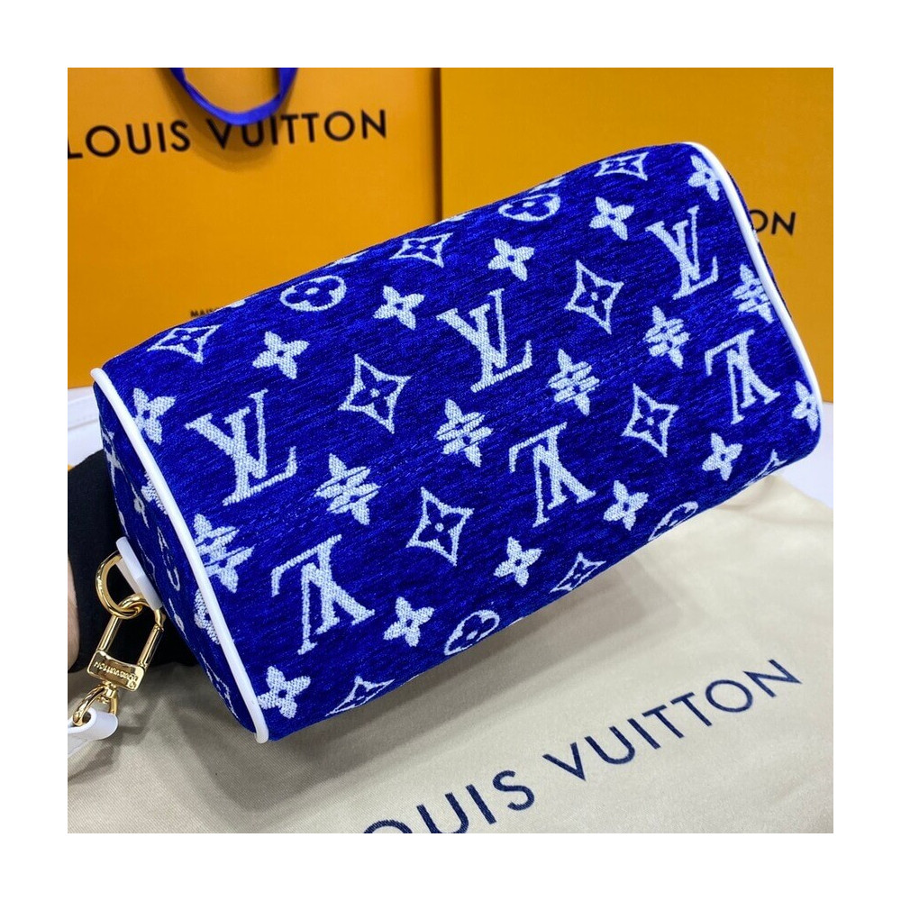 Louis Vuitton Blue Monogram Velvet Match Speedy 20 Bandouliere Mini  68lk523s For Sale at 1stDibs
