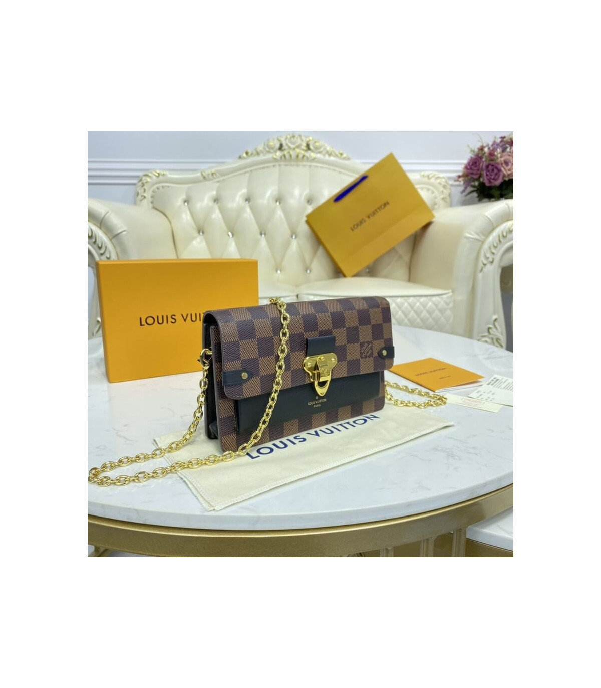 Shop Louis Vuitton DAMIER Vavin chain wallet (N60221) by SkyNS